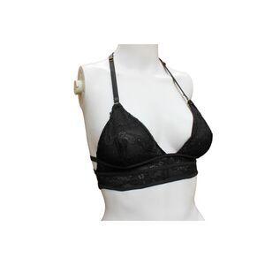 Wish & Whim Black Lace Bralette With Strappy Design & Adjustable Neck Small